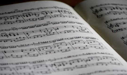 Detailed close-up of a music sheet showing complex musical notes and compositions.